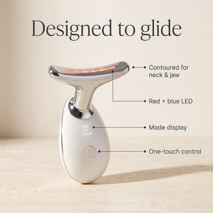 Korvella Sculpt Wand features: contoured head, red and blue LED, mode display, one-touch control